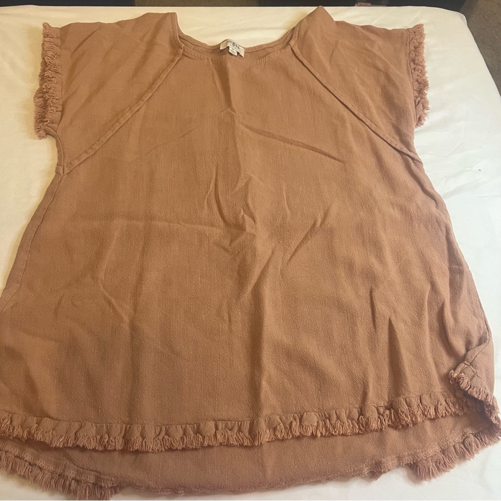 Umgee USA‎ Medium Rust Fringe Hem Boho Tunic Top